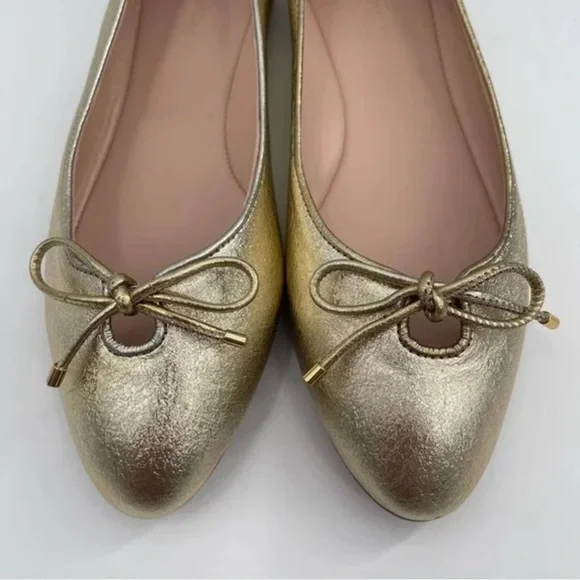 Stuart Weitzman Gabby Flats Gold Platino Ballet Leather Bows Classic NWT 7.5 - Picture 9 of 12